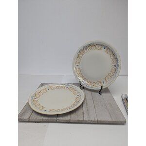 Set of 2 Germany Konigl. pr. Tettau 10" Dinner Plates Blue Trim Gold Pink Yellow